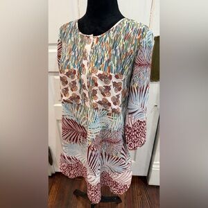 Fig & Flower Women's Size Sm Popover Top Tunic Floral Palm Front Pocket Rn69791